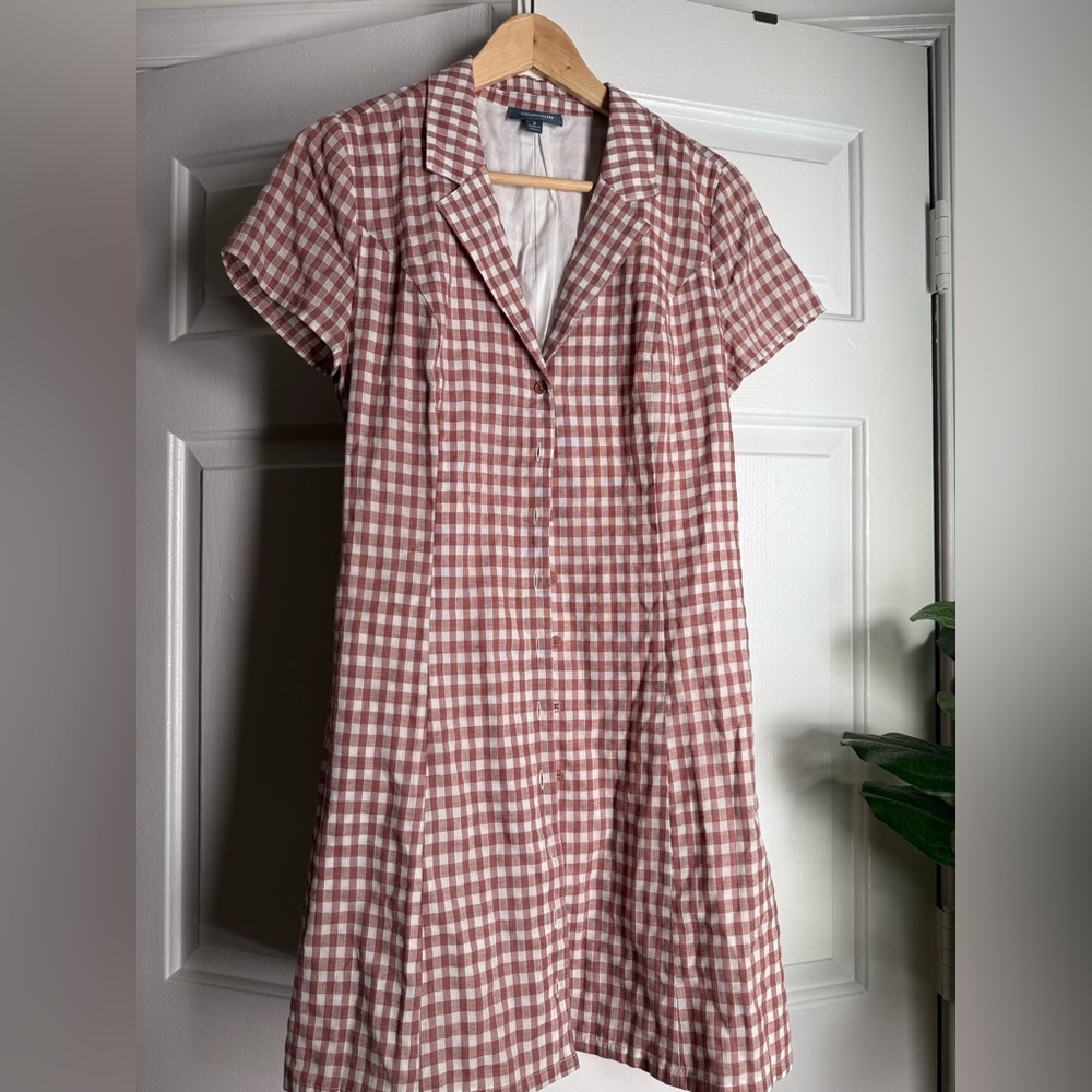 ModCloth Dusty Rose Gingham Button Up Mini Dress Sz 2 Preppy Romantic Feminine